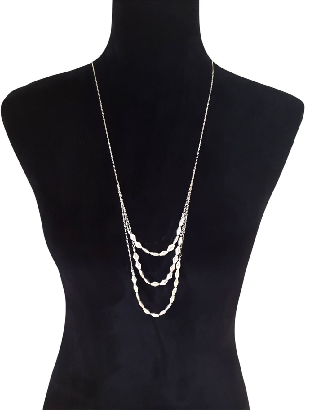 NWT American Eagle Outfitters Brown Suede Silver Multi-Strand Long Necklace Lot - Picture 3 of 5